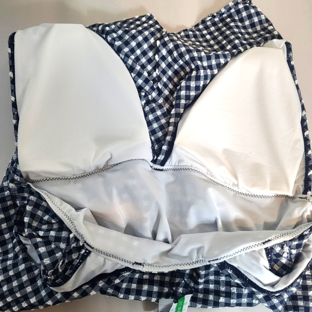 NWT J.Crew Ruched Ruffle One-piece Swimsuit In Classic Gingham in Blue Size 14 - Picture 9 of 13